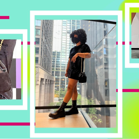 Handmade Black Suede and Vinyl Bucket Bag with PomPom - Picture 5 of 6